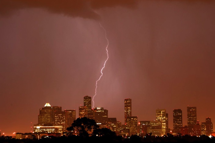 Downtown Houston Lightning Skyline